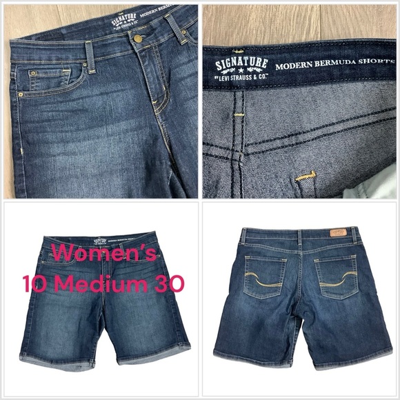 Women’s Levi’s 10 Medium 30 Denim Bermuda Shorts Jeans Navy Blue Rolled Hem NWOT - Picture 1 of 10